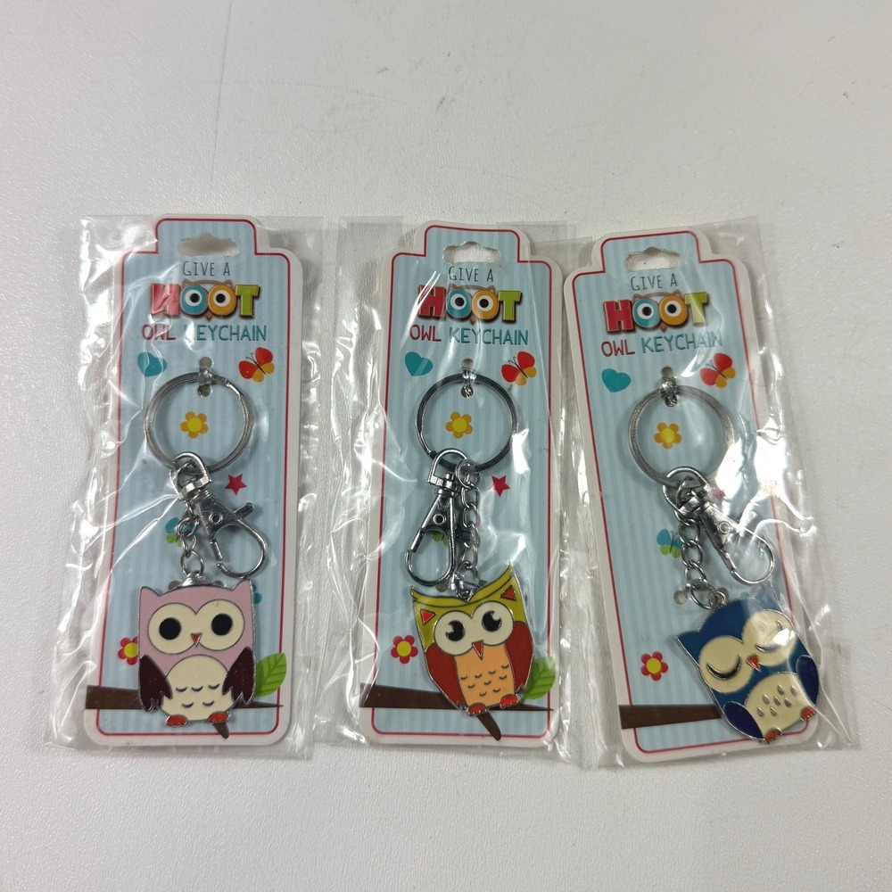 Give A Hoot Owl Keychain Set 3 Unisex OS Multicolor Enamel Bird Charms LOT 3 NEW
